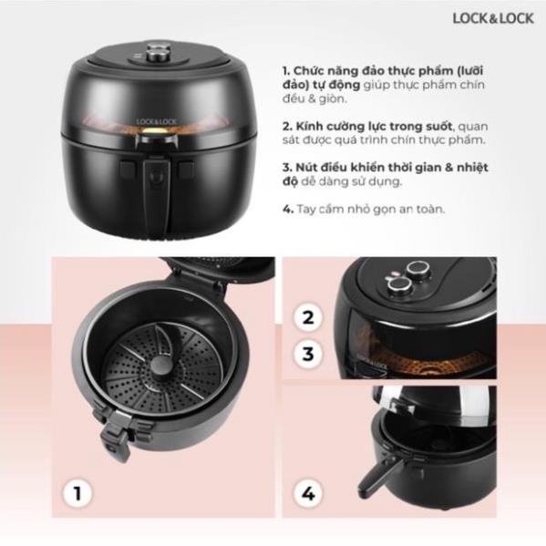Nồi chiên không dầu lock&lock EJF586BLK bản cơ 6.5L 1800w có tay đảo, bảo hành 12 tháng, công nghệ mới Inverter -MC