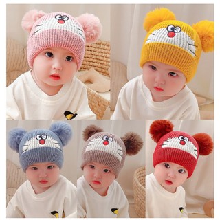 [Quá xinh] Mũ nón len 2 quả bông hình mèo siêu dễ thương cho bé 0 - 1 tuổi