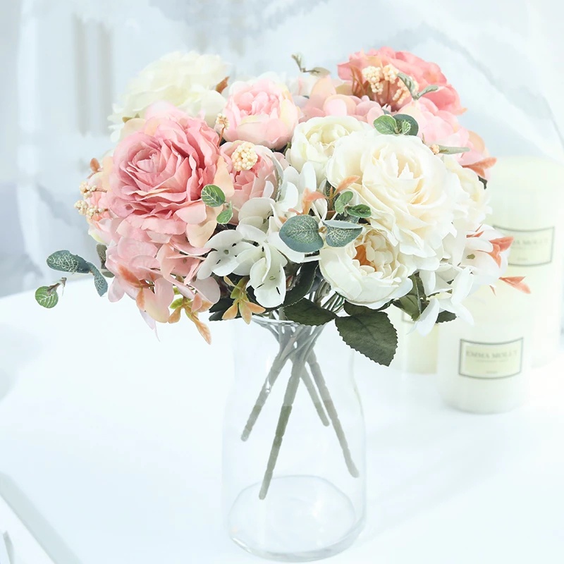 Bó Hoa Hồng Nhân Tạo Bằng Lụa Thanh Lịch Cho Trang Trí