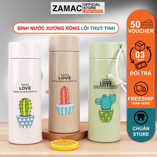 Bình đựng nước ZAMAC chất liệu thuỷ tinh cao cấp in hình xương rồng ZPK1