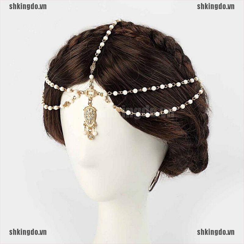 Chuỗi dây đeo đầu trang trí chuỗi hạt mặt đính đá cho cô dâu