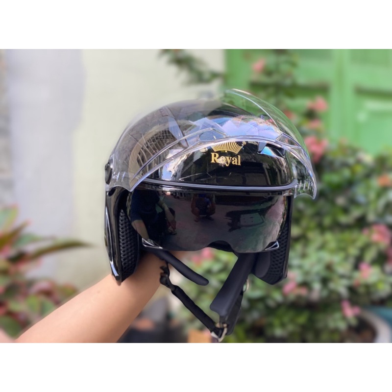 MŨ BẢO HIỂM 3/4 2 KÍNH ROYAL M268 ĐEN BÓNG, TẶNG BỘ LOGO KYT và bảo hành 12 tháng