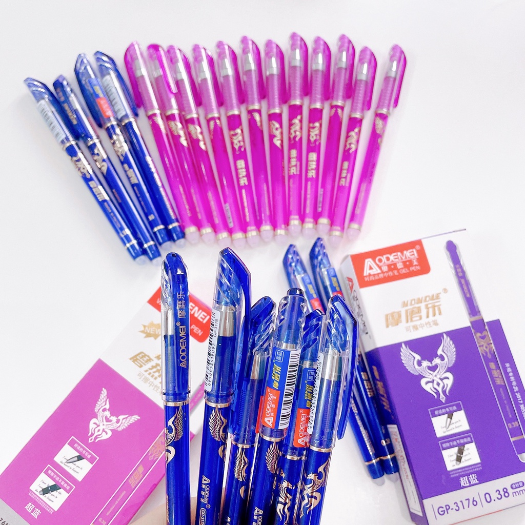 Hộp 12 Cây Bút Gel Xóa Được Aodemei GP-3176 chính hãng loại tốt (mực đậm và đều) mực Xanh/Tím