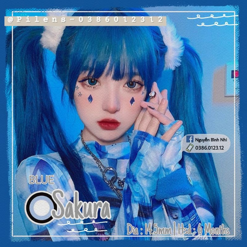 🌧 𝐿𝑒𝑛𝑠 𝑆𝑎𝑘𝑢𝑟𝑎 𝐵𝑙𝑢𝑒 - Xanh tây giãn to makeup cosplay  siêu xinh 🎀