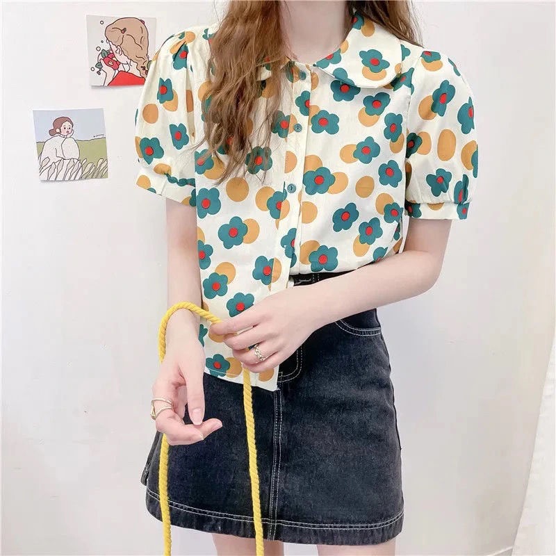 Áo Sơ Mi Ngắn Tay Cổ Bẻ In Họa Tiết Hoa Phong Cách Cổ Điển Thời Trang Dành Cho Nữ