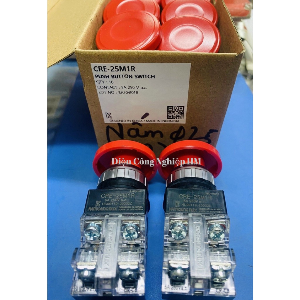 Nút ấn nhấn nhả hình nấm Phi 25 Hanyoung - Chính Hãng CRE-25M1G, CRE-25M1R