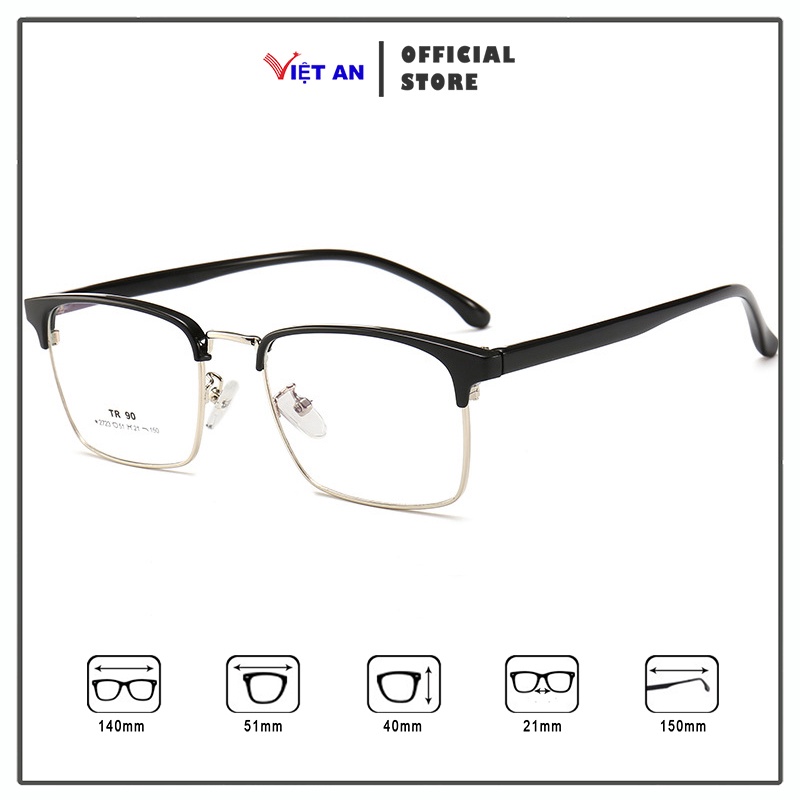 Gọng kính vuông nửa viền trend mới size nhỏ, gọng kính vuông mí nhựa