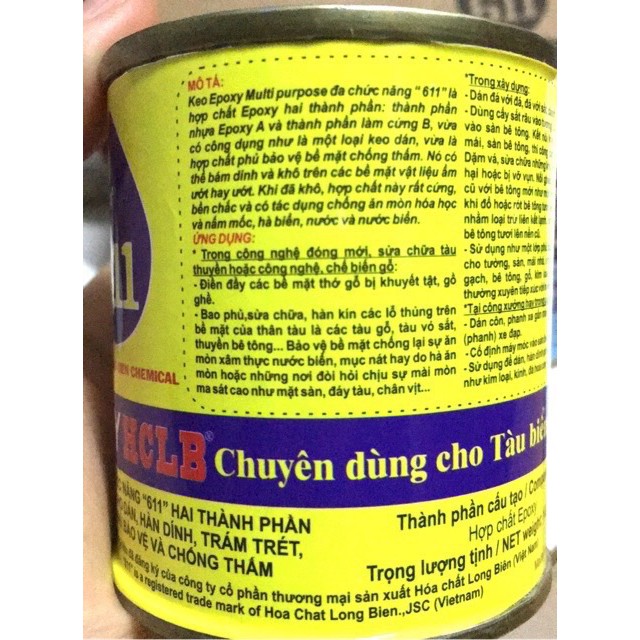 Keo dán đa năng 611 loại to (dán đá, nhựa, gỗ, kim loại...) epoxy AB dùng cho tàu biển, công nghiệp, xây dựng