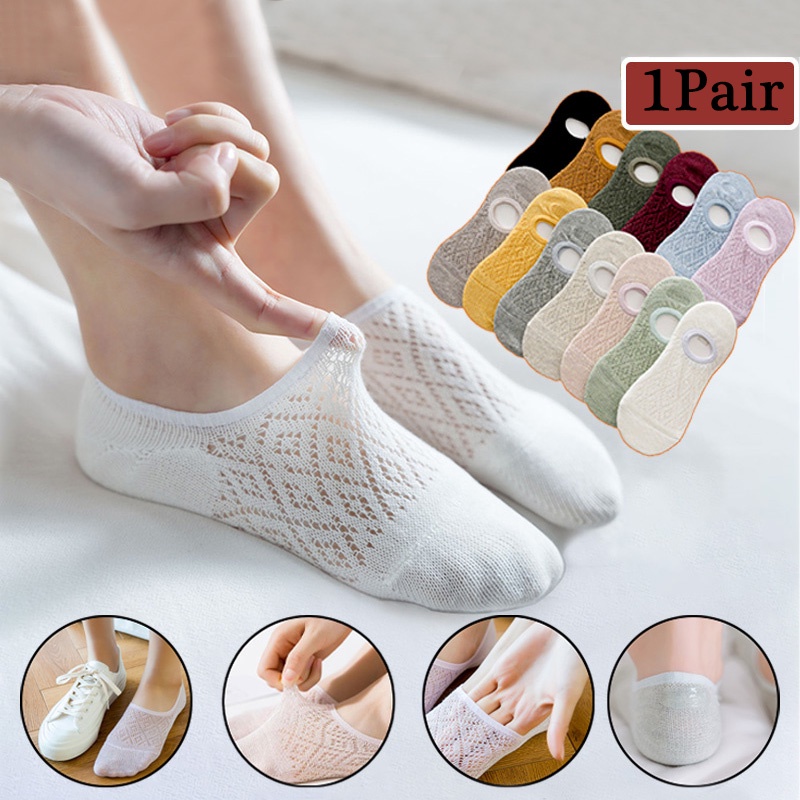 1 Đôi Tất Lưới Vô Hình Thoáng Khí Chống Trượt Màu Sắc Đơn Giản Cho Nữ