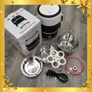 Hộp cơm hâm nóng 3 tầng cắm điện inox, hộp cơm 3 tầng ủ cơm tự động -Pkphuonghoang