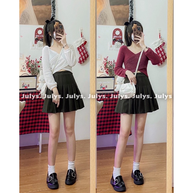 Áo len croptop trễ vai vạt chéo 2 màu (ảnh thật shop chụp kèm video)