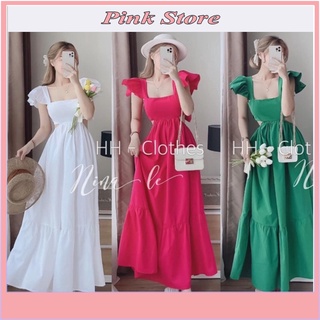 Váy maxi đi biển hở eo thắt nơ lưng váy dài cực xinh Freesize