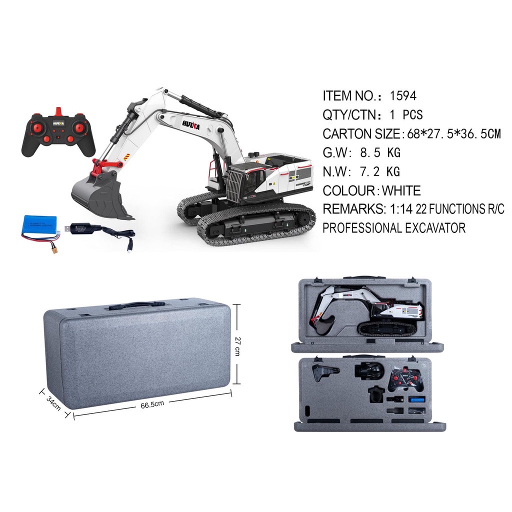 Máy xúc huina điều khiển từ xa 1594  bản kim loại