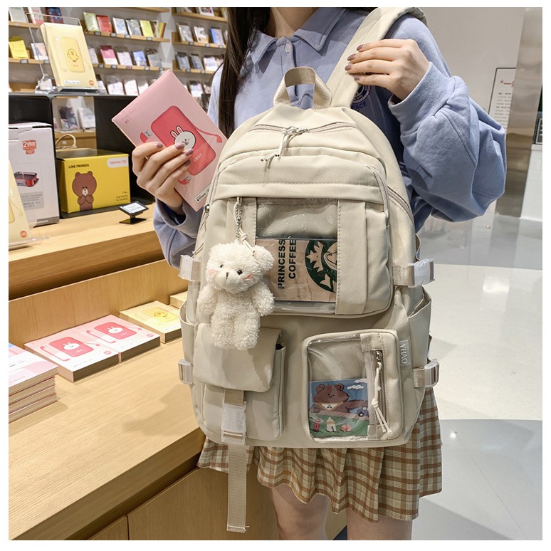 Cặp sách nữ đi học Hàn Quốc phối túi trong suốt TX142