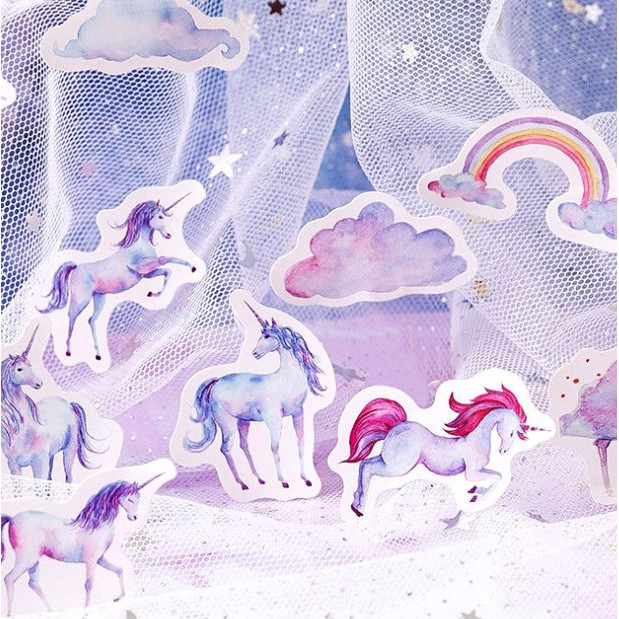 Hộp 46 Nhãn Dán Sticker Trang Trí Kỳ Lân Unicorn Bujo