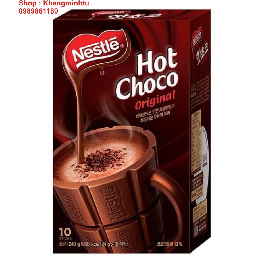 Bột Cacao Nestle Hot Choco hộp 240gram (10 gói x 24gram) Nhập Khẩu Hàn Quốc