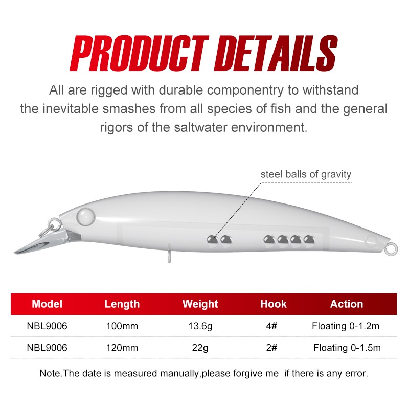 Mồi câu giả hình con cá NBL9006 10cm/13.6g 12cm/22g chuyên dụng