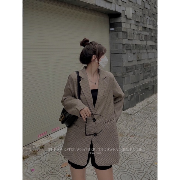 Áo vest KẺ NÂU/ ĐEN oversize, 2 lớp dày dặn ( Ảnh thật )