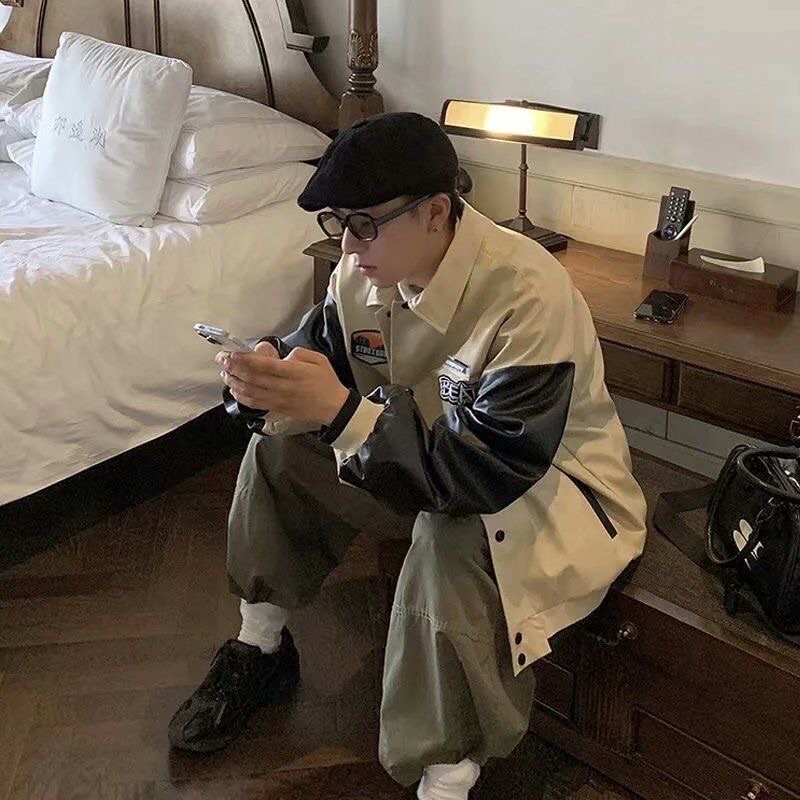 Áo khoác da bóng chày unisex hoạ tiết