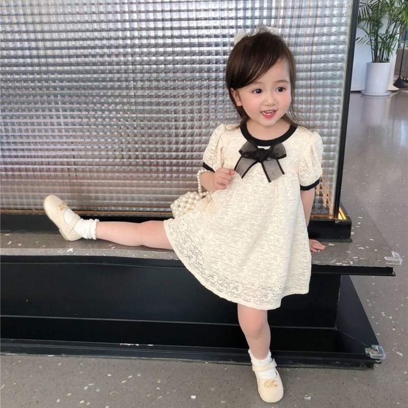 Đầm Ren Màu Sắc Trơn Thời Trang Mùa Hè Hàn Quốc Cho Bé Gái