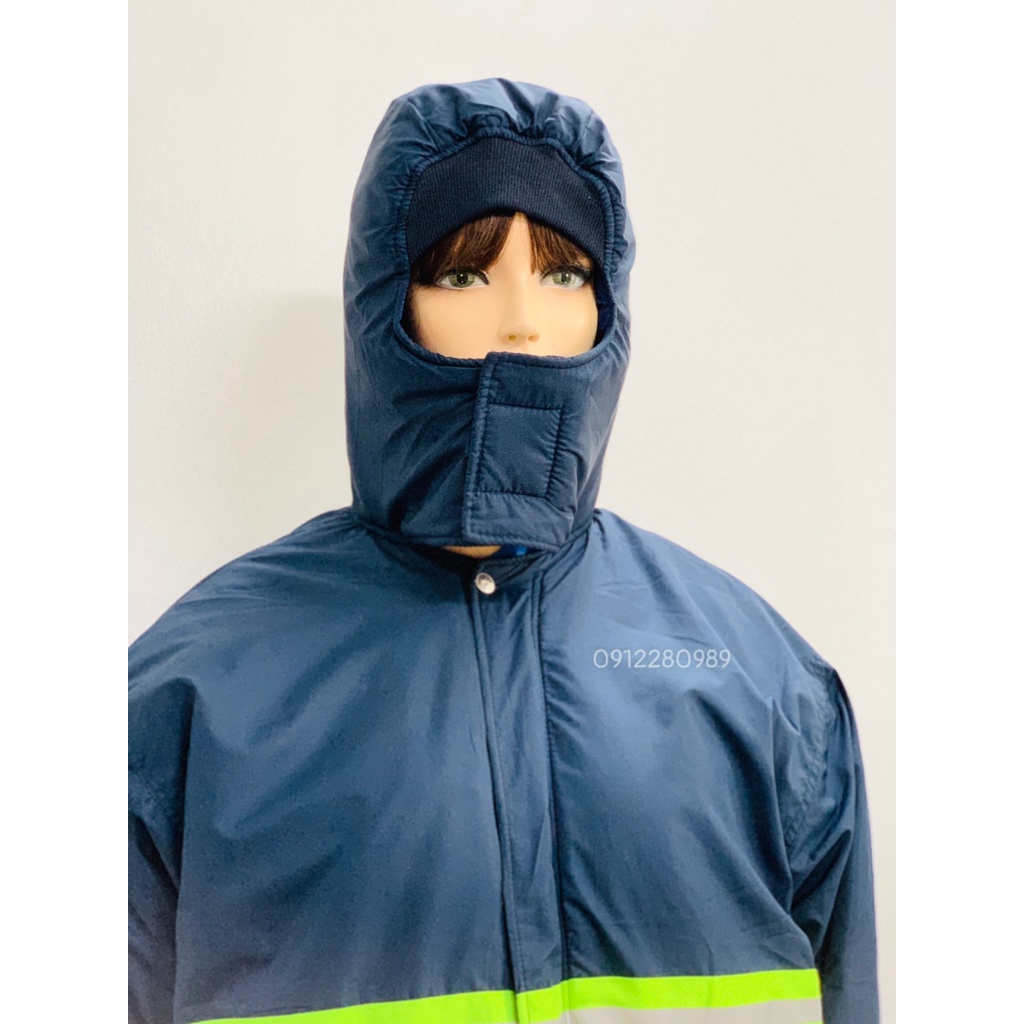 Áo khoát dùng trong kho lạnh -10 độ có gắn phản quang _ Hình chụp thật