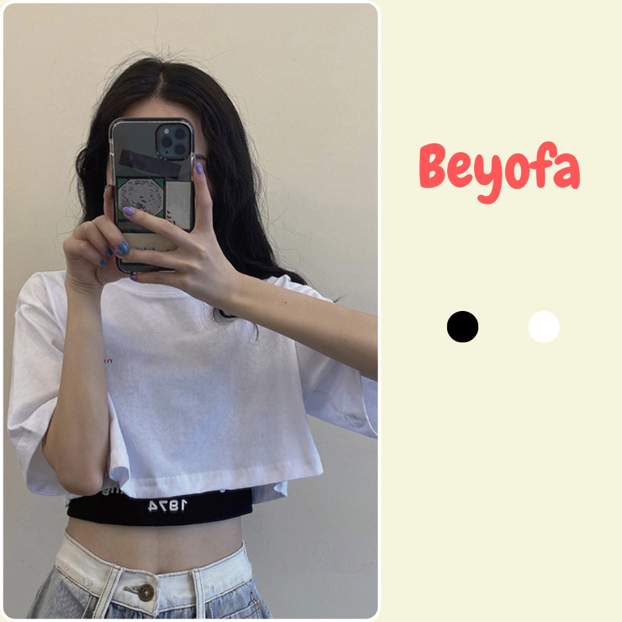 Bộ Áo Croptop Nữ Thêu Chữ 1974 - Set 2 Áo Dáng Cộc Tay Lỡ Kèm Áo 3 Lỗ 2 Màu