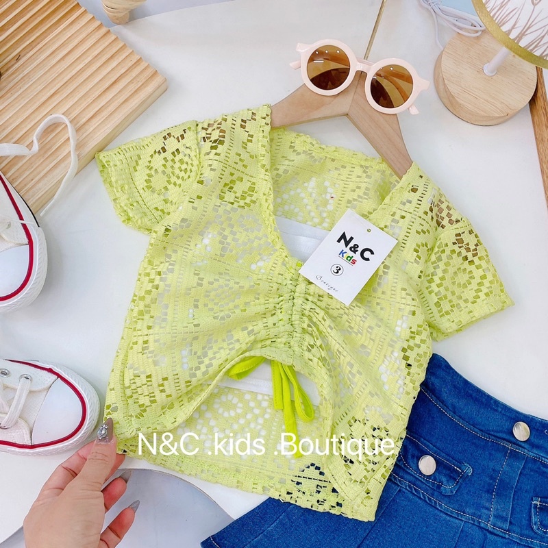 Set áo khoác lưới cv jean xoè cho bé gái