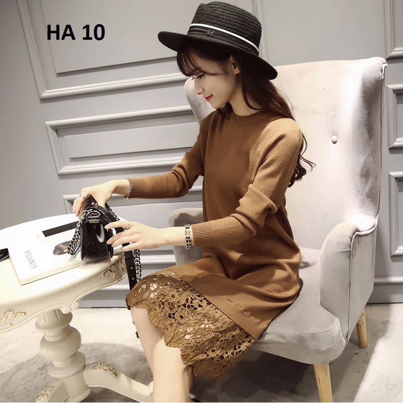 Váy đầm len phối ren đẹp xinh, hàng nhập, chất đẹp | BigBuy360 - bigbuy360.vn