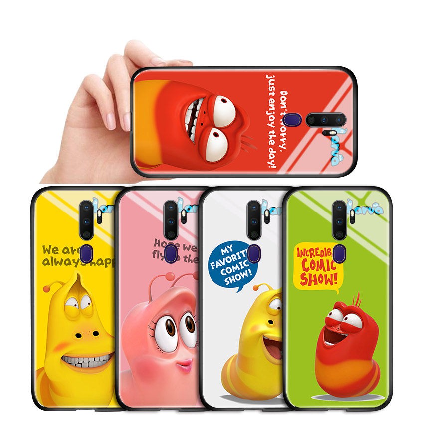 For OPPO A9 2020 A5 2020 A92 A52 A92S A71 A71K A31 A73 A75 A75s A83 A91 For  3D Funny Cute Cartoon Cases Korea Larva Character Casing Red Yellow Pink Green White Tempered Glass Phone Case Cover Ốp điện thoại kính cường lực In Hình cứng Ốp lưng cho Case