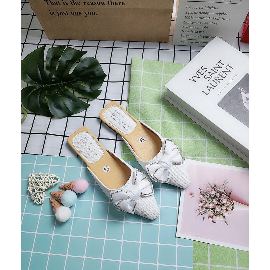 Giày Sục Kim Tuyến Gắn Nơ Cực Xinh Bít Mũi Đế 2p Mang Êm Chân Mẫu Đẹp Hợp Thời Trang su.(Ảnh Thật) suc.no_kimtuyen