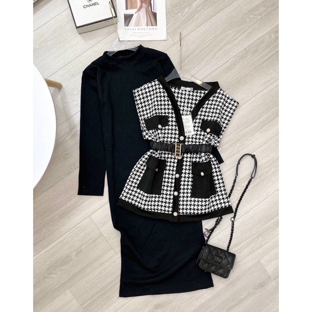 Set áo khoác dạ mix váy body len