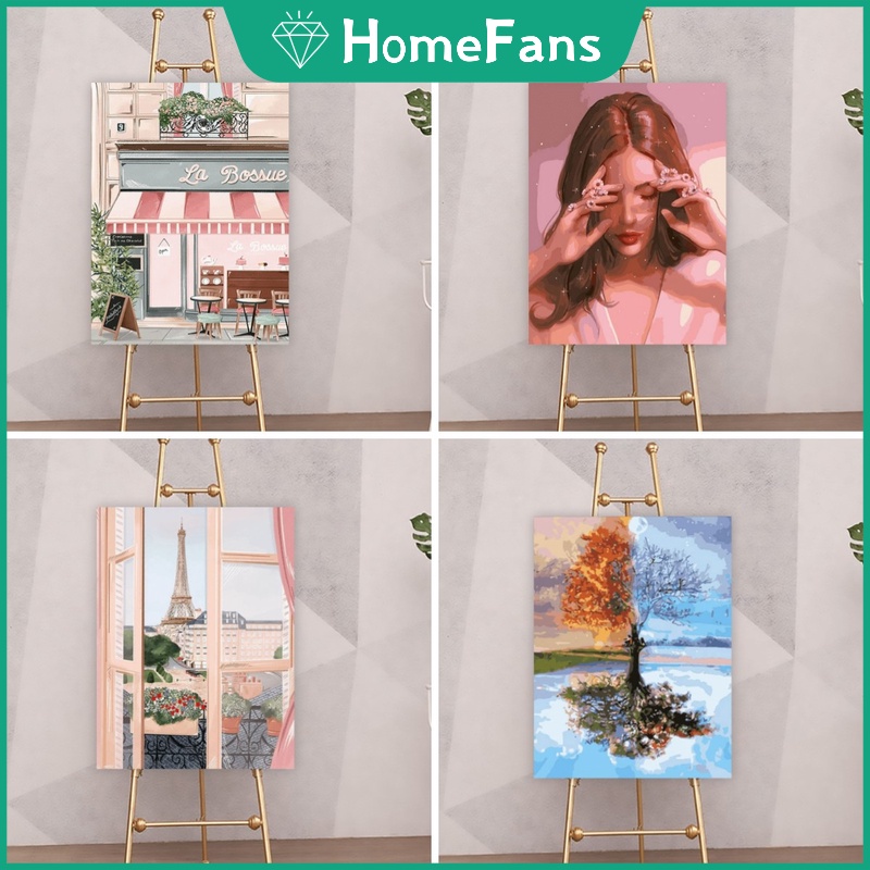 Bộ tranh sơn dầu 40X50cm tự làm họa tiết cô gái và chú mèo dễ thương dùng để trang trí nhà tiện dụng