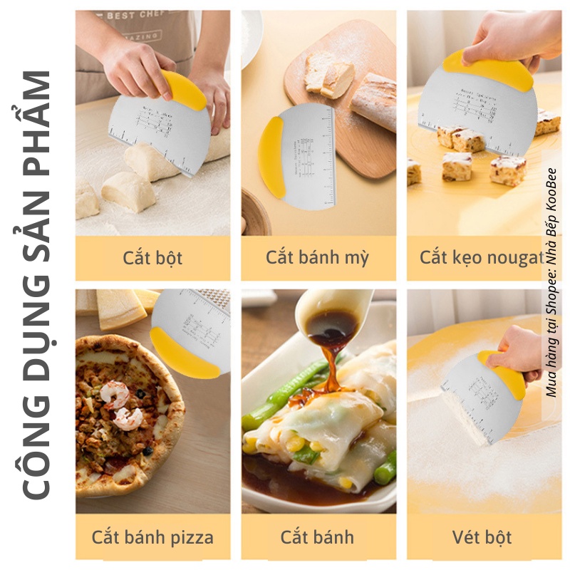 Dao cắt bột làm bánh có vạch chia KOOBEE  bằng Inox 403 không gỉ chống ăn mòn cao cấp - Dụng cụ làm bánh