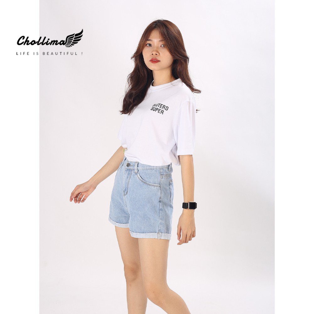 Quần shorts jean nữ Chollima lật lai trơn phong cách hàn quốc QS001