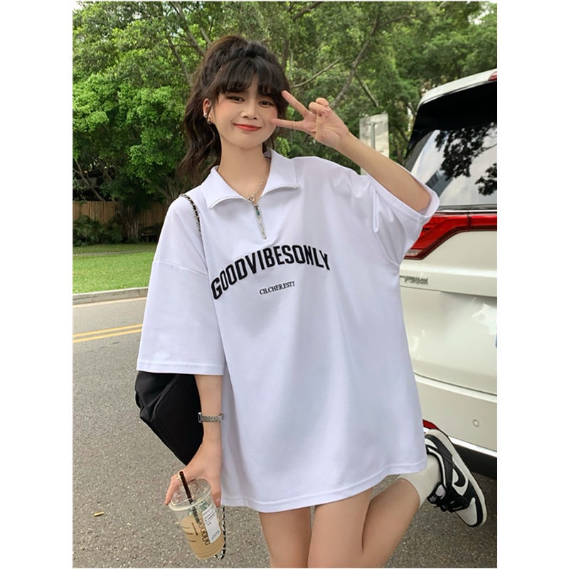 Áo polo Tay Ngắn Dáng Rộng In Chữ Phong Cách Hàn Quốc Thời Trang Mùa Hè 2022