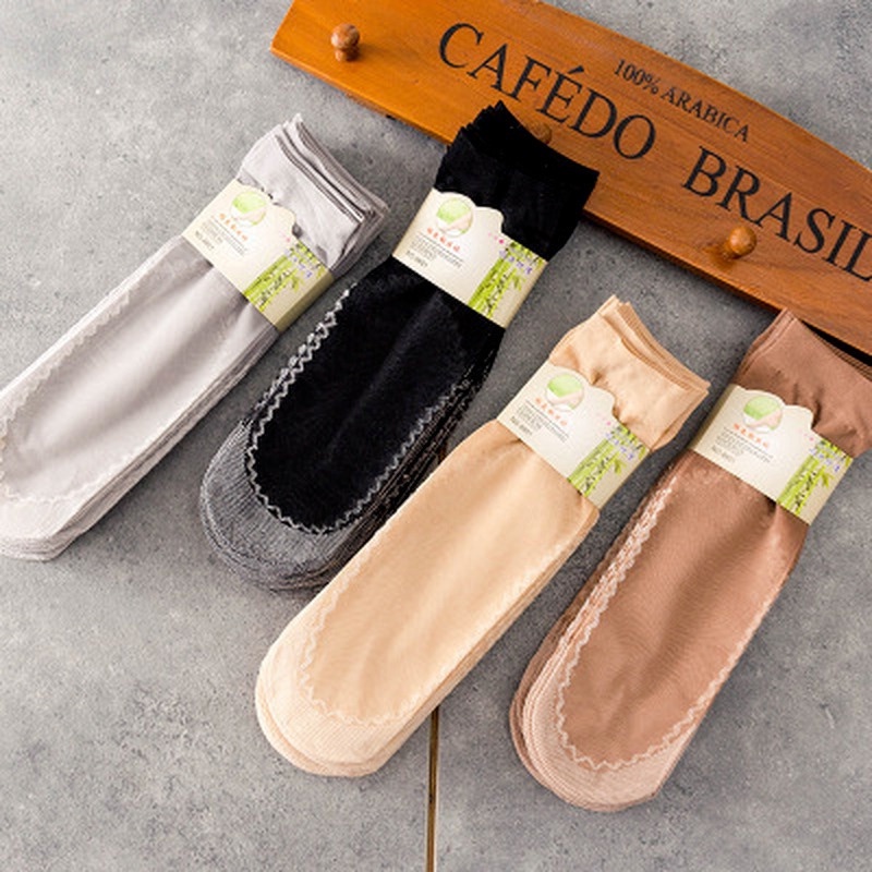 1 Đôi Vớ Ngắn Bằng Lụa Cotton Mềm Mại Chống Trượt Chống Chảy Xệ Thoáng Khí Dành Cho Nữ