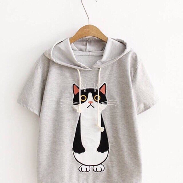 Áo hoodie tay lỡ nam nữ mèo đen