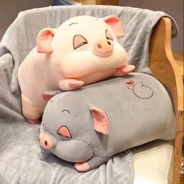 Sét Chăn Gối Heo Văn Phòng Hình Lợn Con Dễ Thương - Chăn Gối 2in1 Hình Heo Con, Heo Hồng 50cm Kèm Mền Màu 1m7