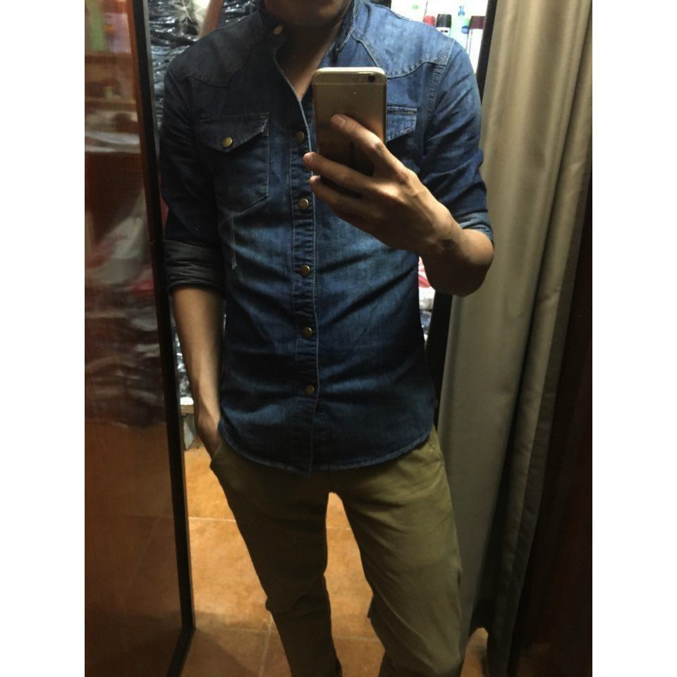 [ RẺ VÔ ĐỊCH ] - SMASDCT01 - Áo sơ mi denim cổ trụ SLIMFIT | B inbox để tư vấn  nhé !