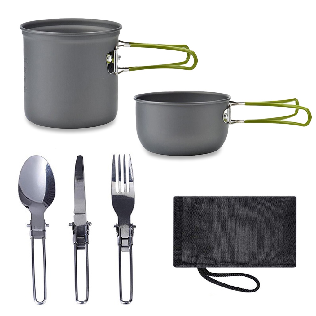 Bộ 6 dụng cụ nấu ăn cắm trại ngoài trời bằng nhôm thép không gỉ chống dính có thể rửa sạch