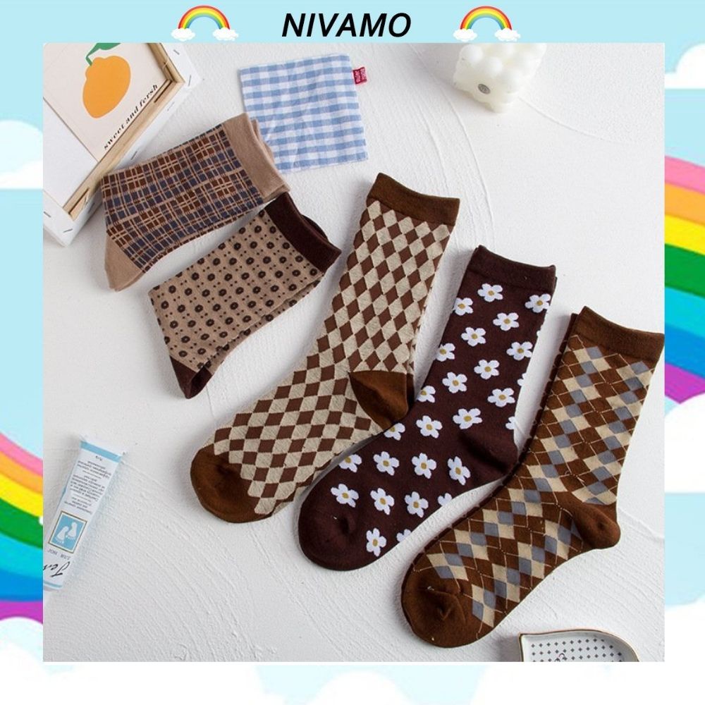 Tất thổ cẩm Nivamo vớ nữ phong cách vintage dễ phối chất len cao cấp TN143