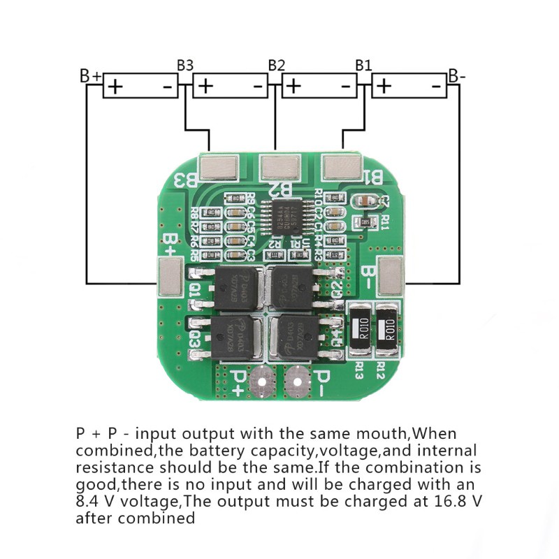 Bảng Mạch Bảo Vệ Pin Lithium 18650 Bms Pcm 4 Pin 20a 14.8v 16.8v
