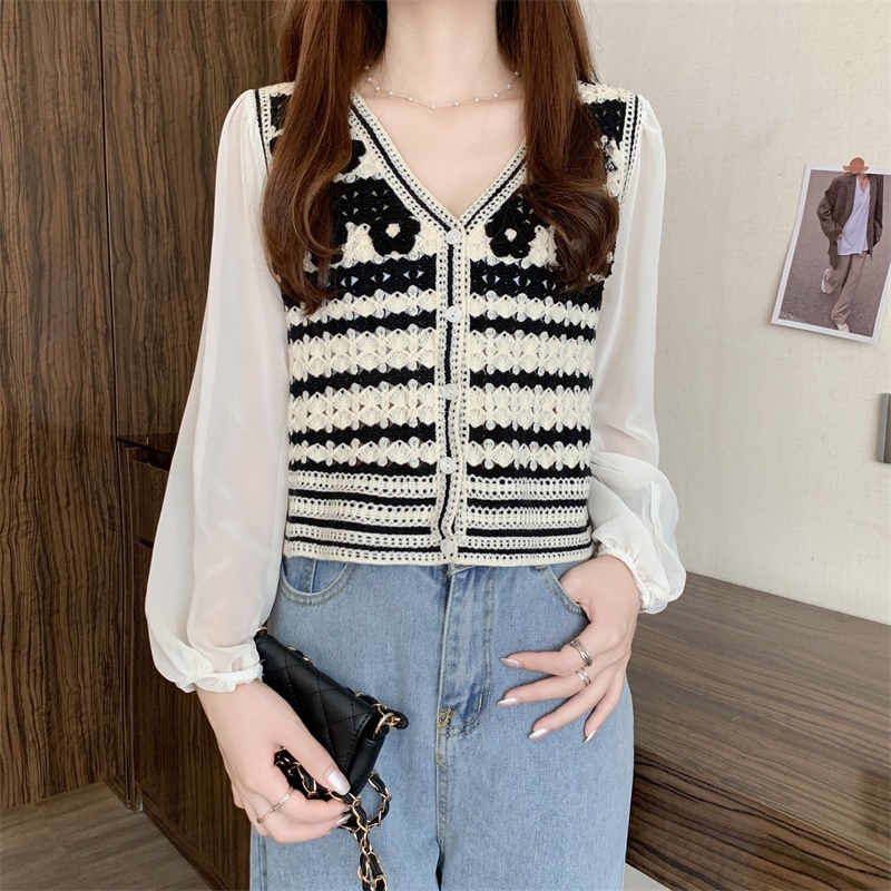 Áo cardigan dệt kim ZHELIHANGFEI chất liệu chiffon tay dài lưng cao thời trang
