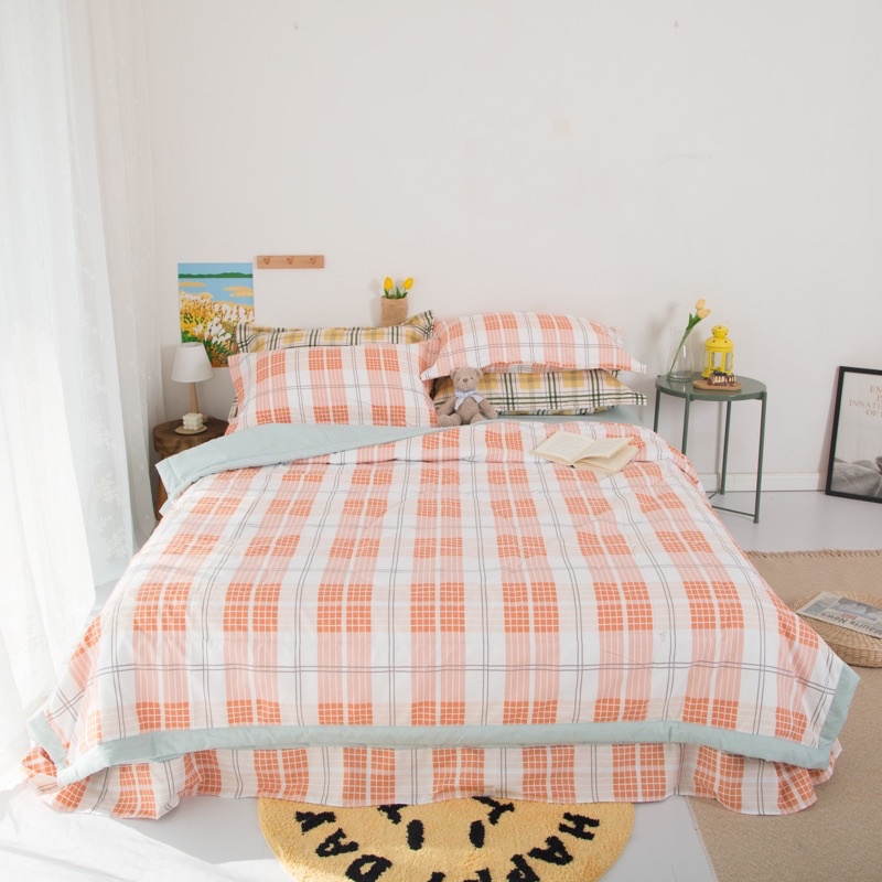 Bộ chăn ga gối Cotton Đũi chăn chần bông mùa hè MÂY BEDDING