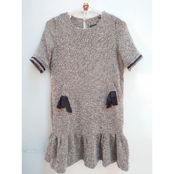 Đầm form suông đuôi cá tay ngắn cổ tròn vải bố mỏng có lót freesize - Secondhand - 2hand - Used goods