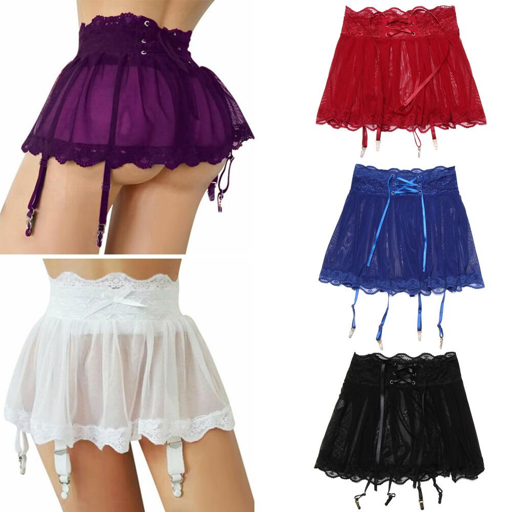 Karen Đầm Ngủ Lưới Xếp Ly Kèm Kẹp Nịt Bít Tất Ren Gợi Cảm