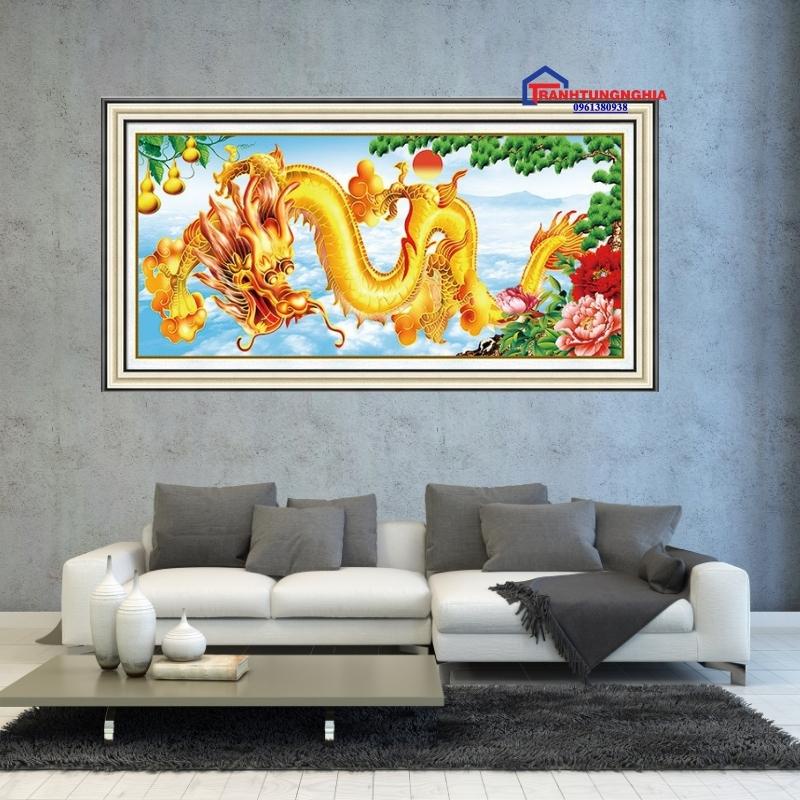 Tranh đính đá rồng vàng 1m x 50cm