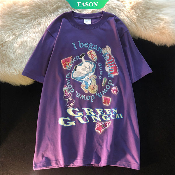 Áo Thun Cotton Ngắn Tay Dáng Rộng In Họa Tiết Hoạt Hình Cổ Điển Thời Trang Mùa Hè Cho Nữ