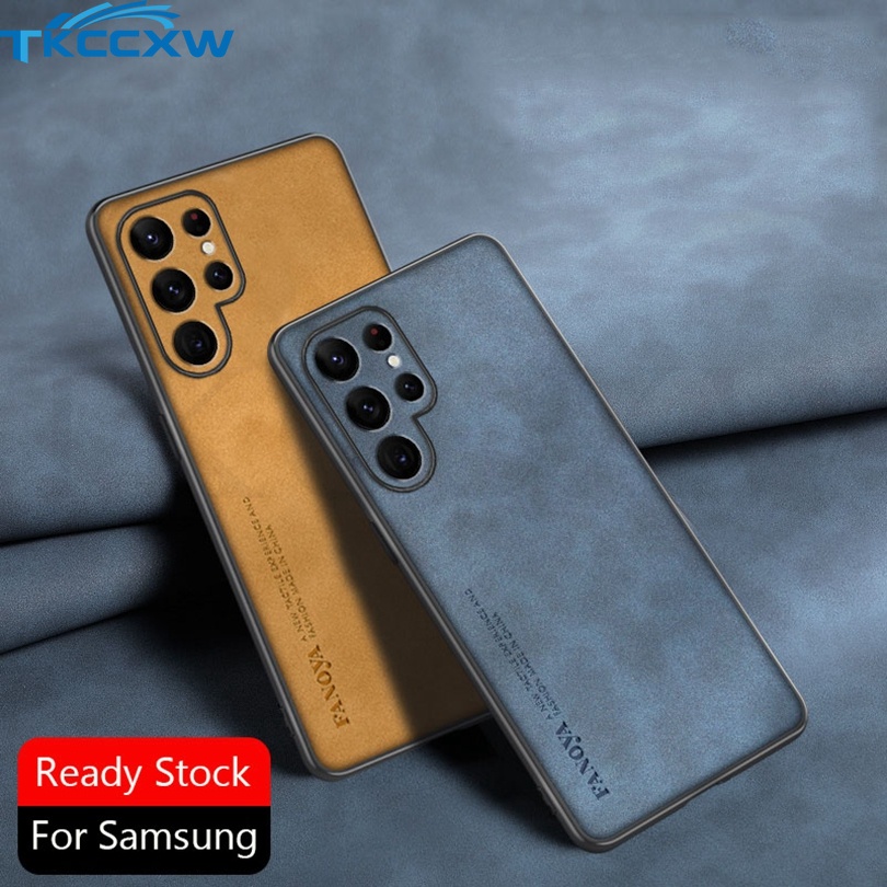 Ốp Điện Thoại Da PU Phối Vải Sợi Mềm Thời Trang Cho Samsung Galaxy S22 Ultra S22 Plus S21 S20 Plus S21 S20 Ultra S21