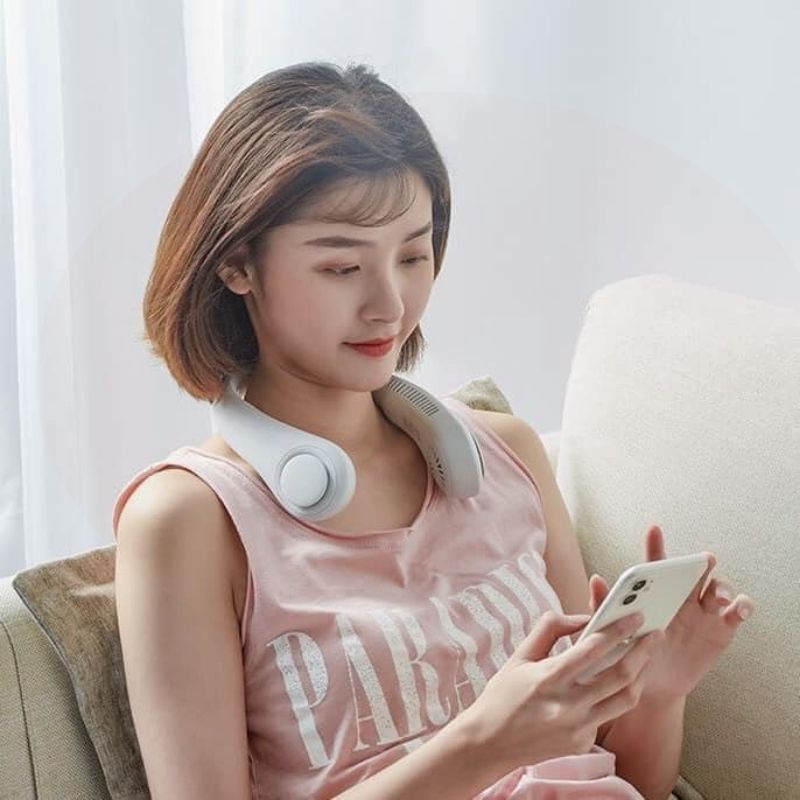 Quạt tích điện mini quàng cổ USB không cánh dáng thể thao thông minh tiện ích sử dụng trong 10H Miibooshi D5.029.XA